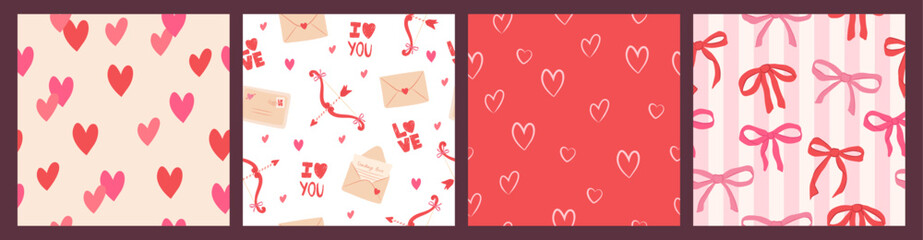 Collection of Love season, Valentines Seamless pattern  vector illustration hearts, love letter and ribbons