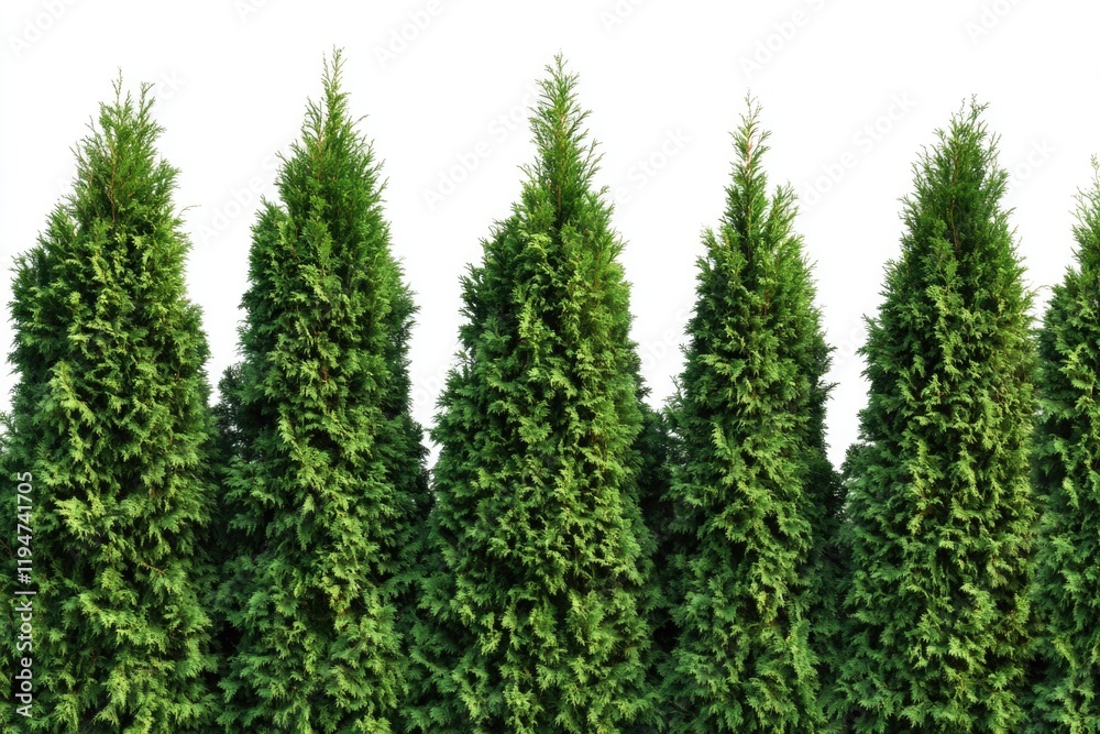 Poster a row of evergreen trees against a pure white backdrop