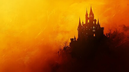 Orange background for Halloween with a dark castle silhouette