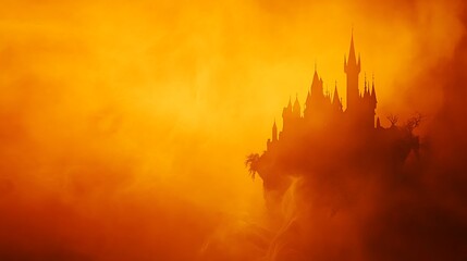 Halloween themed orange background with eerie castle shadow