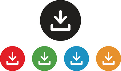 Vector icon set for downloading, importing and saving files in different colors. Save button. Vector illustration