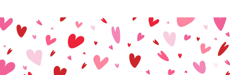 Valentine's Day background with red and pink hearts on transparent background.