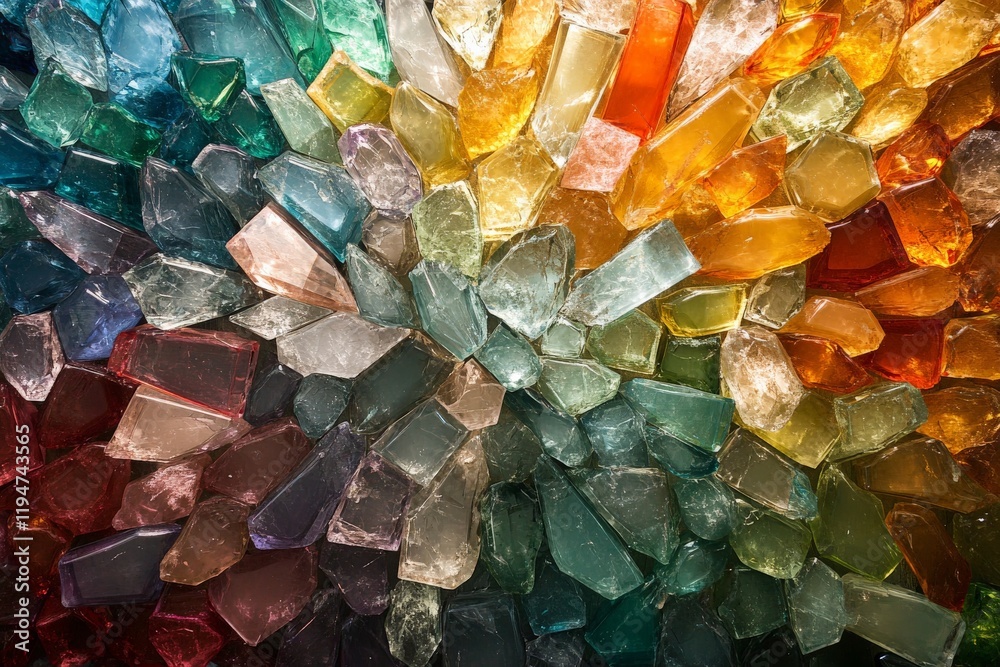 Poster a stunning glass mosaic with a radiant center of glowing crystals surrounded by an array of vibrant 