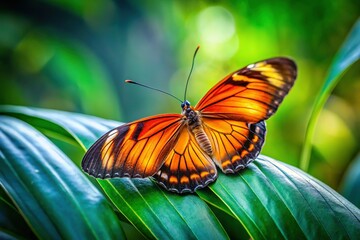 Marbled Map Butterfly (Cyrestis cocles) on Asian Leaf - Stock Photo