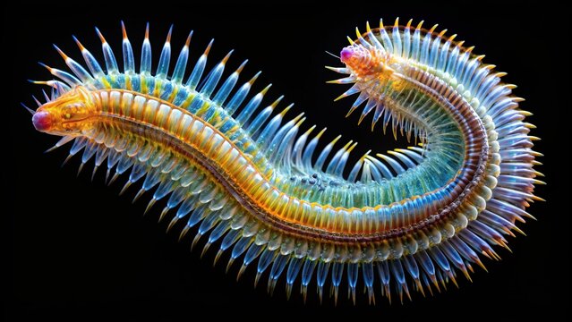Microscopic Horsehair Worm: Double Exposure Close-up on Transparent Background