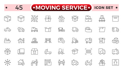 Moving Service outline icon. Set of Delivery and logistics web icons in line style. Courier, shipping, express delivery, tracking order, support, business.