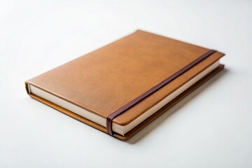 Obraz premium Minimalist Brown Notebook on White Background - Simple Stationery Stock Photo