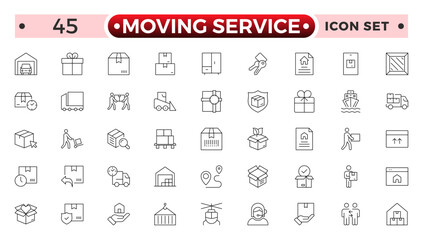 Moving Service outline icon. Set of Delivery and logistics web icons in line style. Courier, shipping, express delivery, tracking order, support, business.