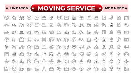 Moving Service outline icon. Set of Delivery and logistics web icons in line style. Courier, shipping, express delivery, tracking order, support, business.