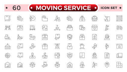 Moving Service outline icon. Set of Delivery and logistics web icons in line style. Courier, shipping, express delivery, tracking order, support, business.