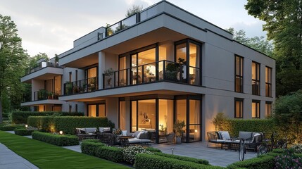 Fototapeta premium Modern Apartment Complex with Inviting Ambience. Generative AI