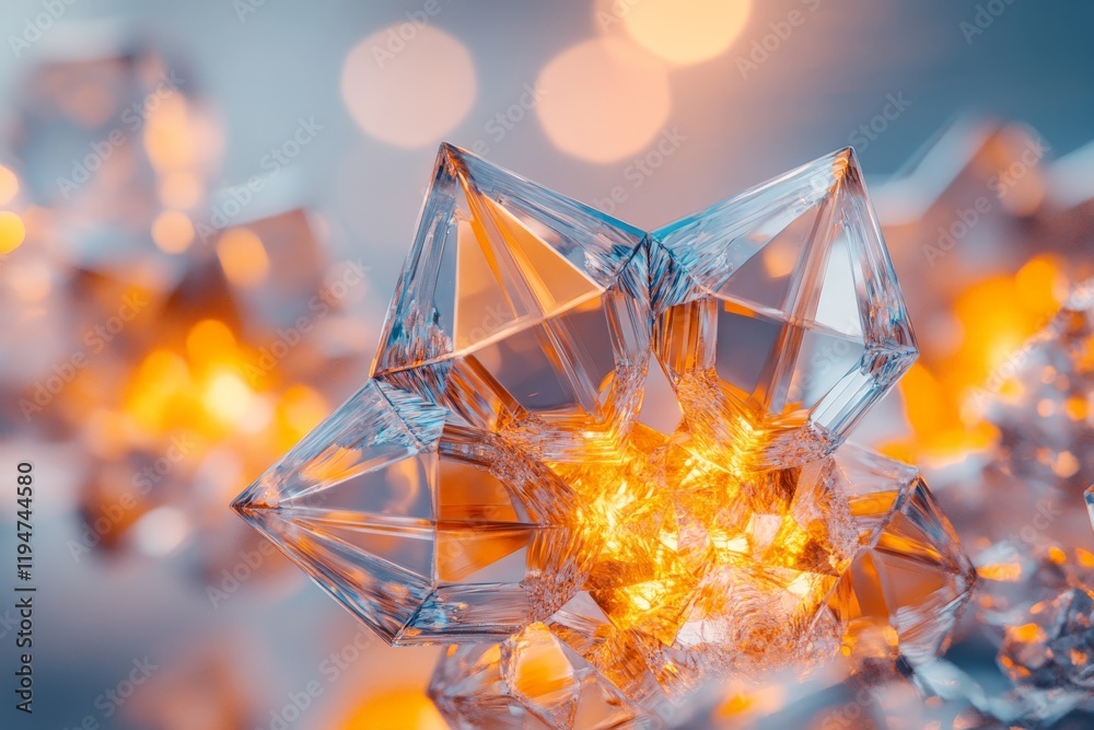 Leinwandbilder a vibrant, artistic arrangement of ice crystals reflecting a warm orange light, creating a dynamic v