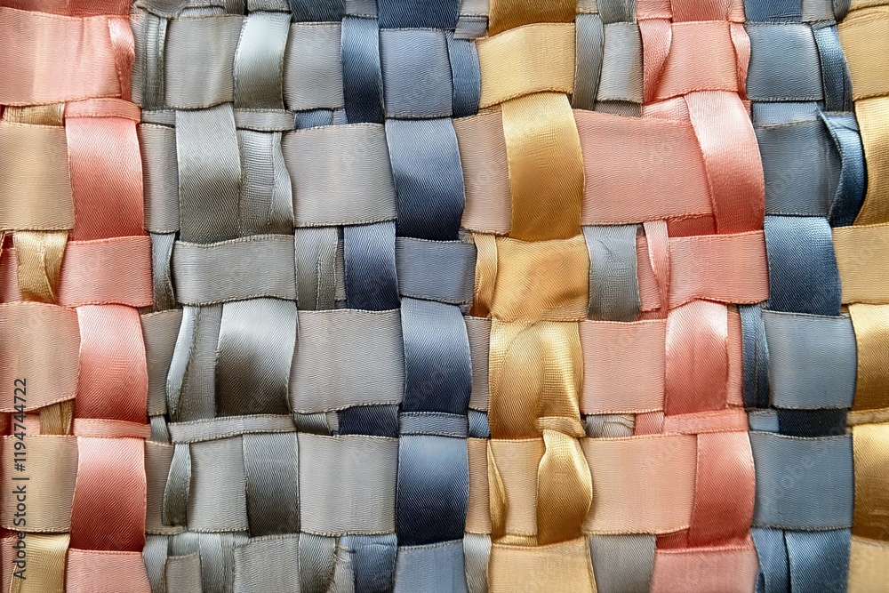Aufkleber Artistic display of mixed color ribbons woven together, forming an abstract texture that represents complexity and unity through its blending of diverse elements.