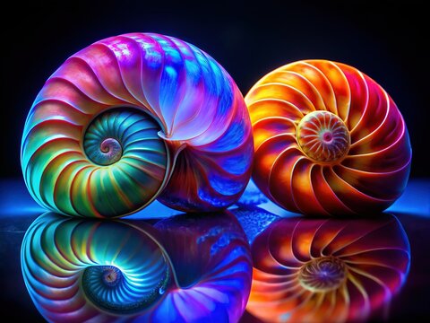 Monochrome Silhouette: Neverita Duplicata & Nautilus Pompilius Mollusks