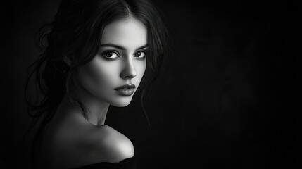 Beautiful woman in black till, black and white photography