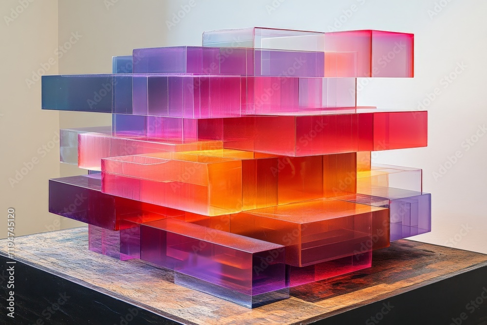 Poster this image showcases a vibrant abstract glass sculpture with stacked colorful blocks, highlighting m