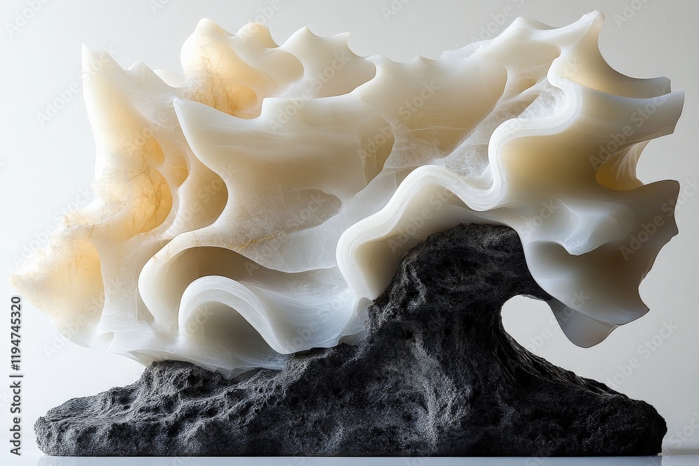 Poster a breathtaking marble artwork resembling a cloud, featuring ethereal edges that glow with golden hig