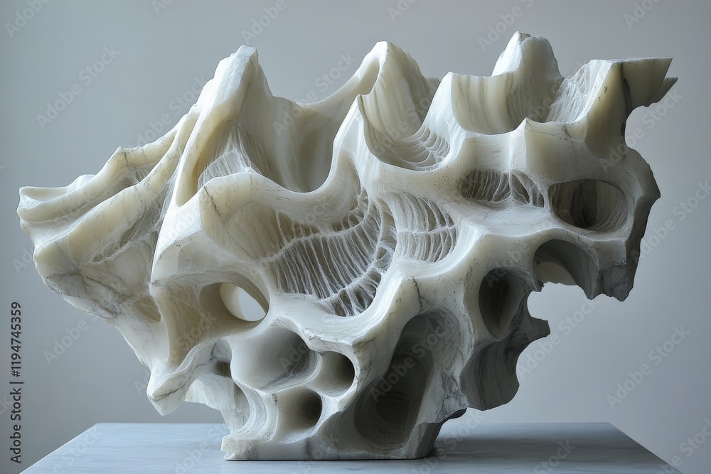 Poster This striking marble structure presents complex formations with porous openings, representing both strength and vulnerability harmoniously intertwined.