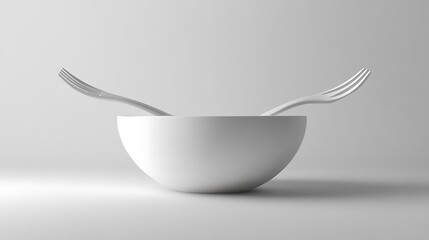 Spoon and fork placed symmetrically in a white bowl