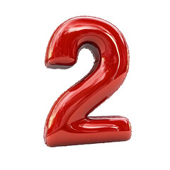 Shiny Red Number Two, Isolated on White Background