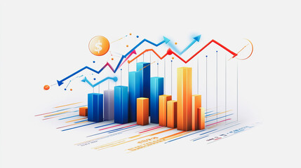 Abstract white background with Colorful charts and graphs with statistics to innovative analyze business potential and forecast future development of companies growth.