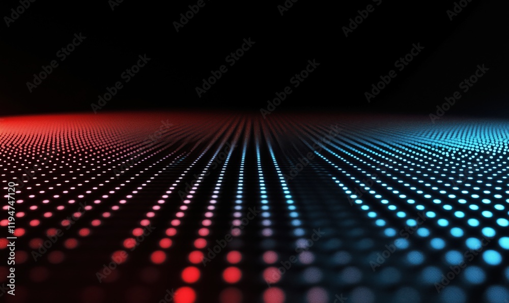 Poster vibrant led dot pattern in red and blue colors creating a dynamic visual effect