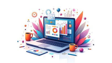 laptop with network business graph