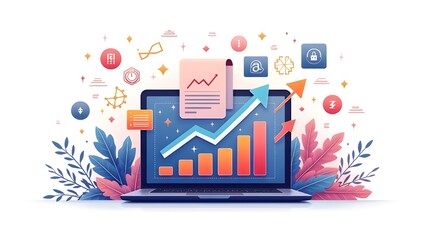 business graph on laptop