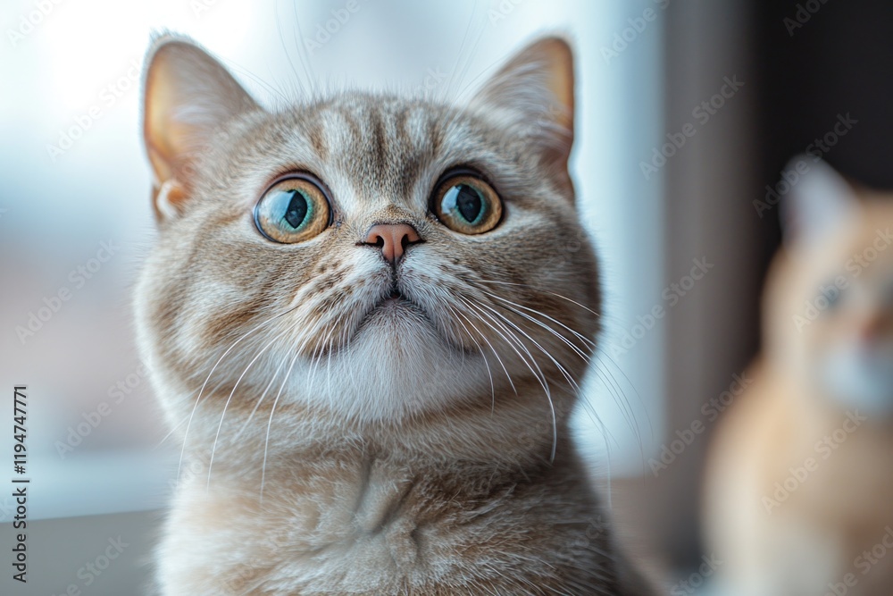 Poster close-up of a curious cat gazing directly at the camera