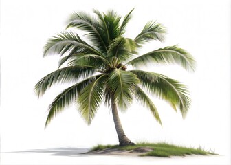 Obraz premium Coconut Palm Tree Isolated on White Background with Tropical Foliage