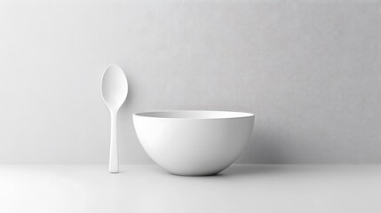 Elegant white bowl with spoon and fork neatly arranged