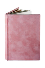 close up of a blank velour fluffy notebook on white background with clipping path