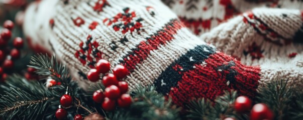 A cozy sweater ad featuring a knit design with Christmas patterns, 4K photo.