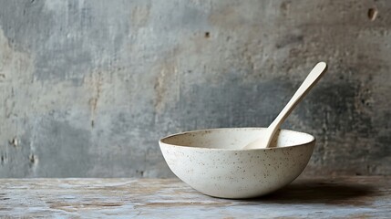Spoon and fork inside a simple white bowl