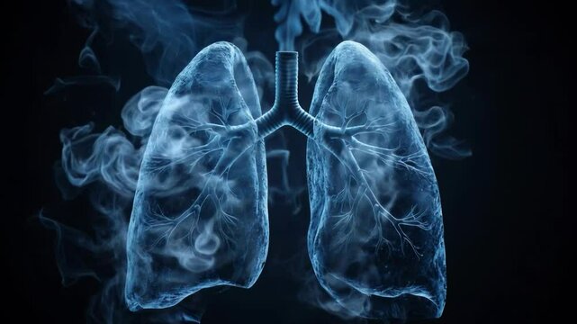 Three-dimensional model of lungs with smoke effect. Suitable for medical presentations, educational videos about health, advertising of medical services.
