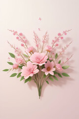 Fototapeta premium A beautiful bouquet of pink blossoms with flowers in full bloom, featuring roses, peonies, and cherry petals, symbolizing spring and nature’s vibrant colors