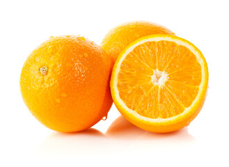 Fresh oranges on white background