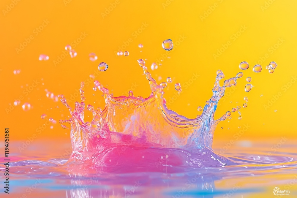 Poster A dynamic splash of water creates a vivid and vibrant display against a bright orange background, capturing energy and motion in a single striking image.