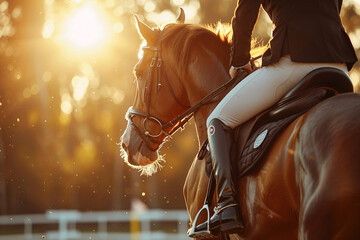 Generative AI illustration, equestrian sports lesson training, young person man woman kid learning to ride a horse