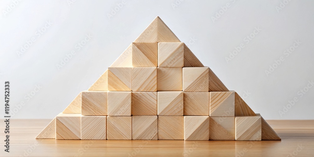 Aufkleber wooden blocks arranged in a pyramid shape on a table