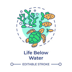Life below water multi color concept icon. Ecology preservation, ecosystem. Sea animals, ocean. Round shape line illustration. Abstract idea. Graphic design. Easy to use in infographic, presentation
