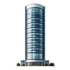 Obraz premium Modern Glass Tower with Green Surroundings Isolated on transparent background