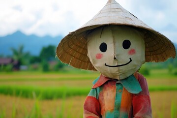 A man stands in a sunny field wearing a straw hat, good for outdoor uses like editorial content or advertising
