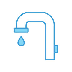 Obraz premium Minimalist blue faucet icon with single water droplet