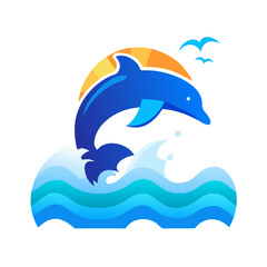Obraz premium Dolphin jumping over ocean waves in vibrant colors