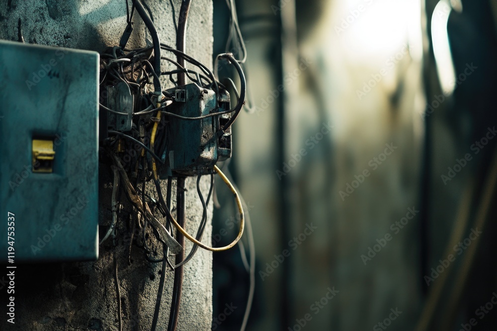 Poster a control panel with a switch and multiple wires, suitable for industrial or commercial settings