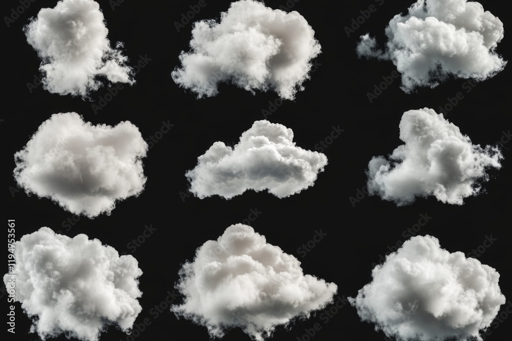 Poster A simple yet striking image featuring a group of white clouds against a dark backdrop