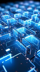 Obraz premium Digital technology blue glass light effect poster background