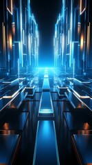 Fototapeta premium Digital technology blue glass light effect poster background