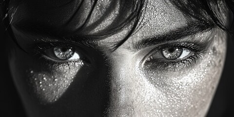 A close-up shot of a woman's eyes, in black and white © Fotograf